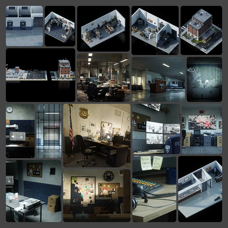 高品质欧美警局3D场景模型七套公安分局/刑侦办案室/监控室全套建筑内外场景Kitbash3D – Police Dept