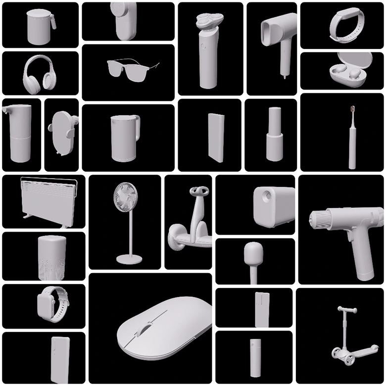C4D小米米家电子产品吹风机蓝牙耳机鼠标剃须刀3C产品3D高精度模型27款