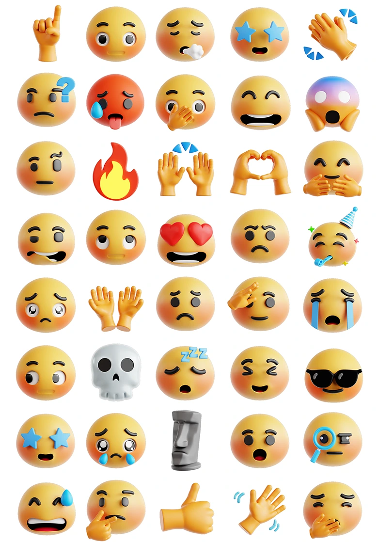 四十套精选潮流手势动作微表情3D立体emoji表情图标模型素材