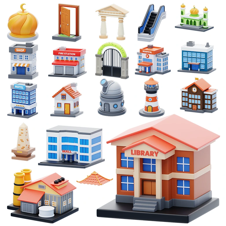 20个创意可爱卡通街道房屋城市场景素材3D model of cartoon city street building