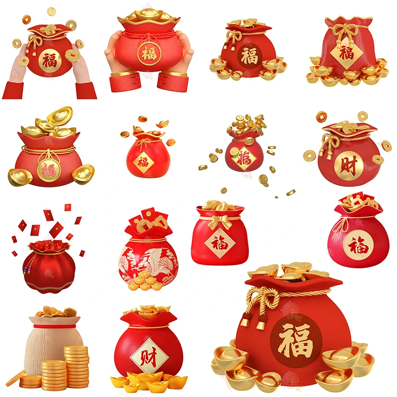 十四套传统中国风新春佳节金币福字大礼包三维模型设计广告动画场景年会庆典布景素材