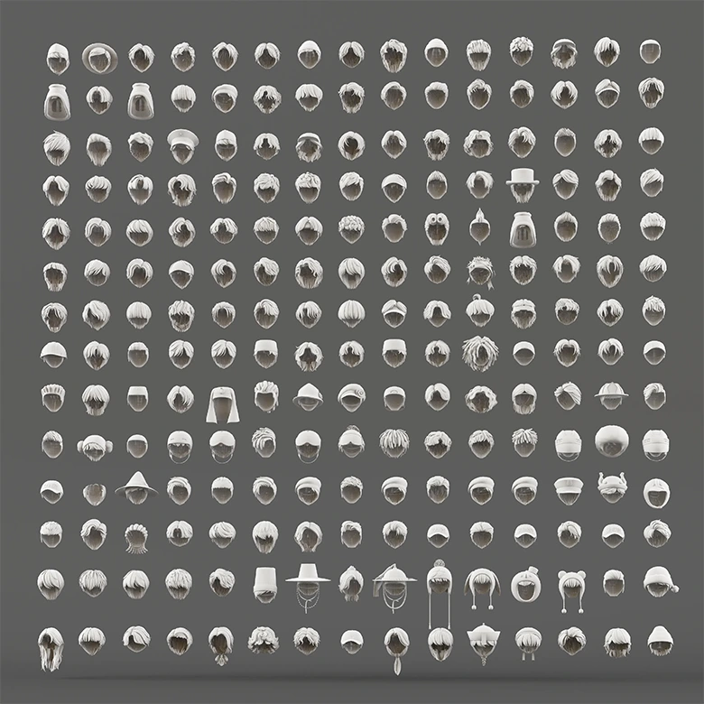 【3D模型】200款男性角色发型设计素材|游戏动画电商写实卡通发型白模合集带多种格式